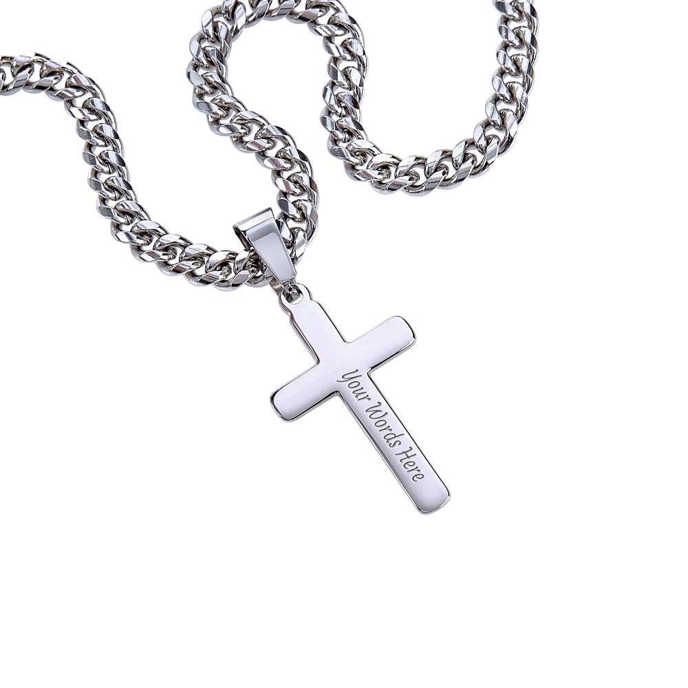 Uncle Personalized Cross Necklace on Cuban Chain