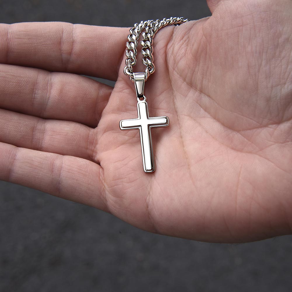 Grandson Engraved Cross with Cuban Chain