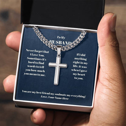 Husband Personalized Cross Necklace on Cuban Chain
