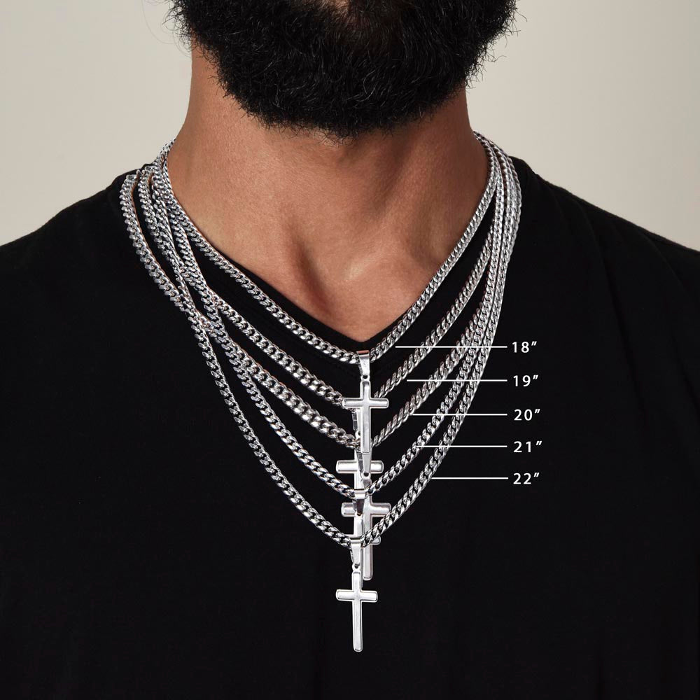 Grandson Engraved Cross with Cuban Chain