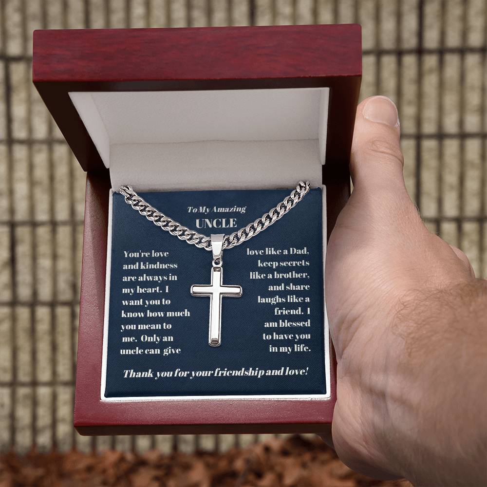 Uncle Personalized Cross Necklace on Cuban Chain