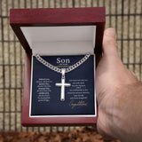To my Son on your graduation Day Personalized Cross Necklace with Cuban Chain