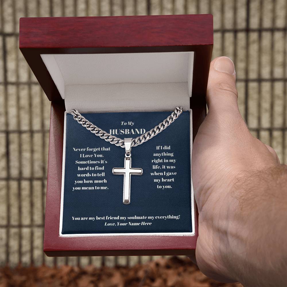 Husband Personalized Cross Necklace on Cuban Chain