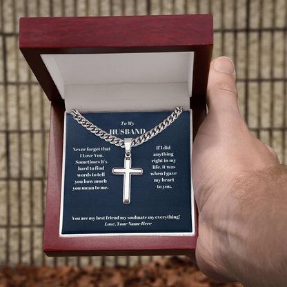 Husband Personalized Cross Necklace on Cuban Chain