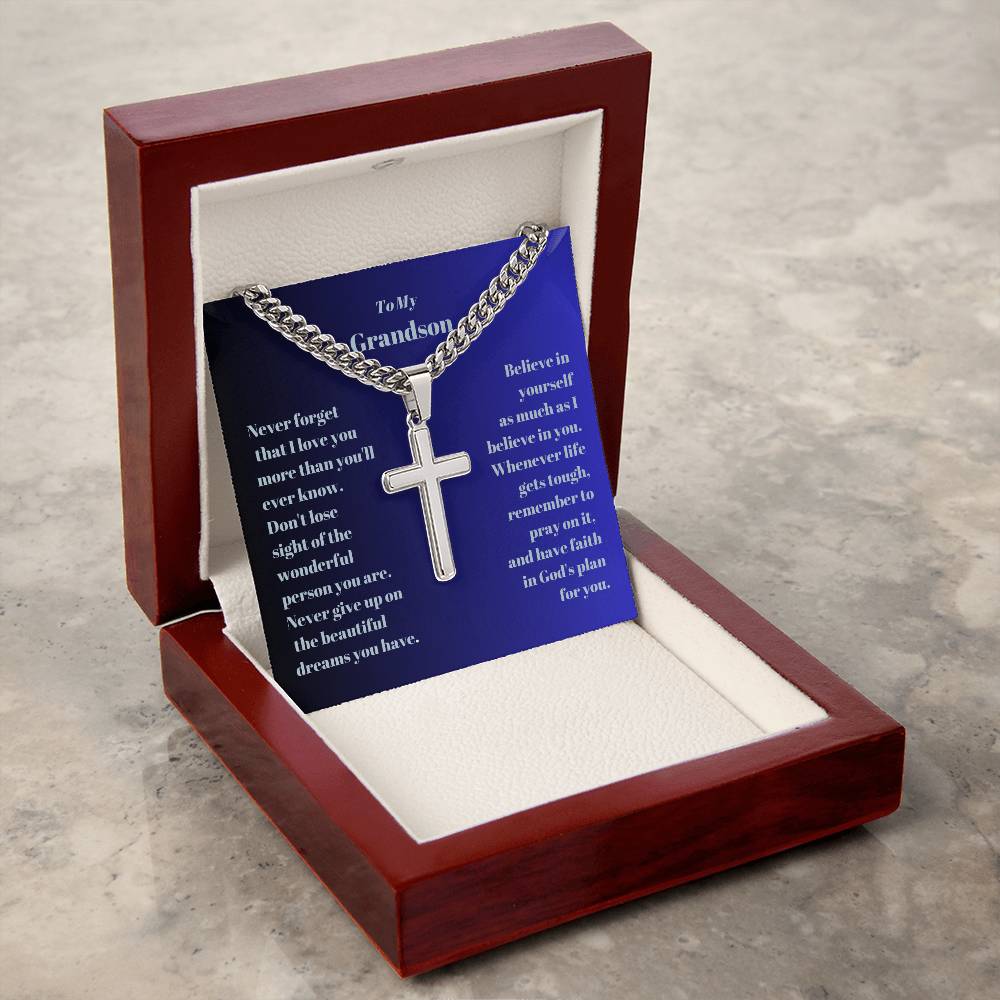 Grandson Engraved Cross with Cuban Chain