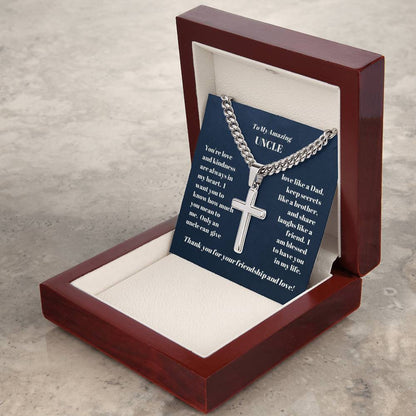 Uncle Personalized Cross Necklace on Cuban Chain