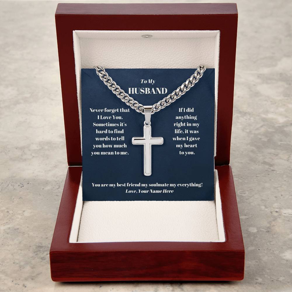 Husband Personalized Cross Necklace on Cuban Chain