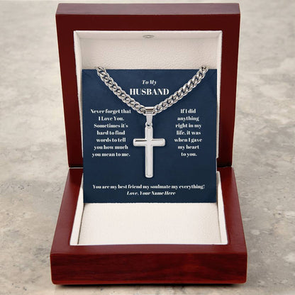 Husband Personalized Cross Necklace on Cuban Chain