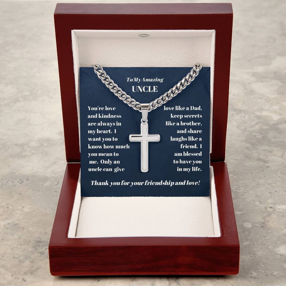 Uncle Personalized Cross Necklace on Cuban Chain