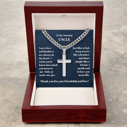 Uncle Personalized Cross Necklace on Cuban Chain