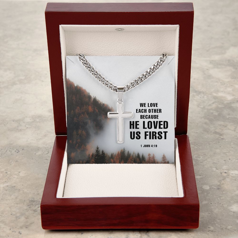 We love each other Personalized Cross Necklace with Cuban Chain