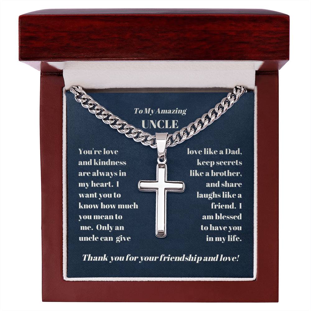 Uncle Personalized Cross Necklace on Cuban Chain