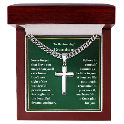 Grandson Personalized Cross Necklace on Cuban Chain
