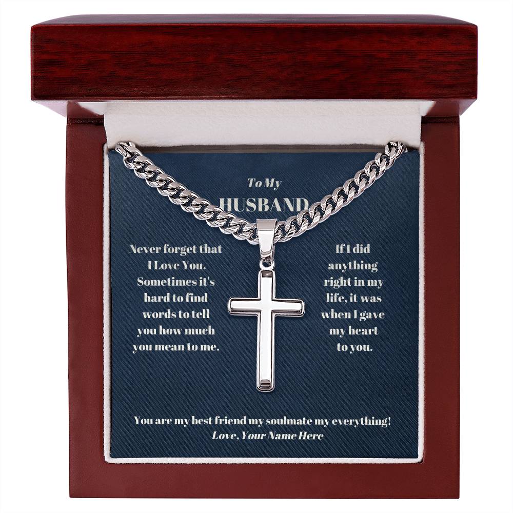 Husband Personalized Cross Necklace on Cuban Chain