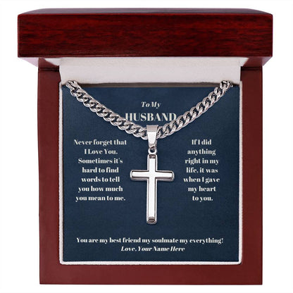 Husband Personalized Cross Necklace on Cuban Chain