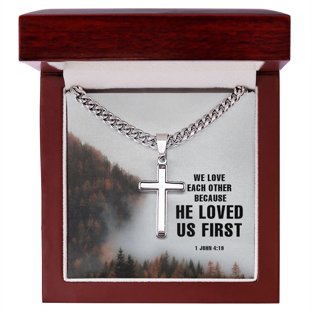 We love each other Personalized Cross Necklace with Cuban Chain