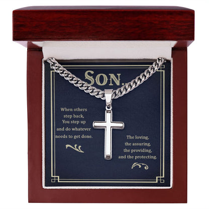 Son when others step back Personalized Cross Necklace with Cuban Chain