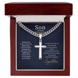 To my Son on your graduation Day Personalized Cross Necklace with Cuban Chain
