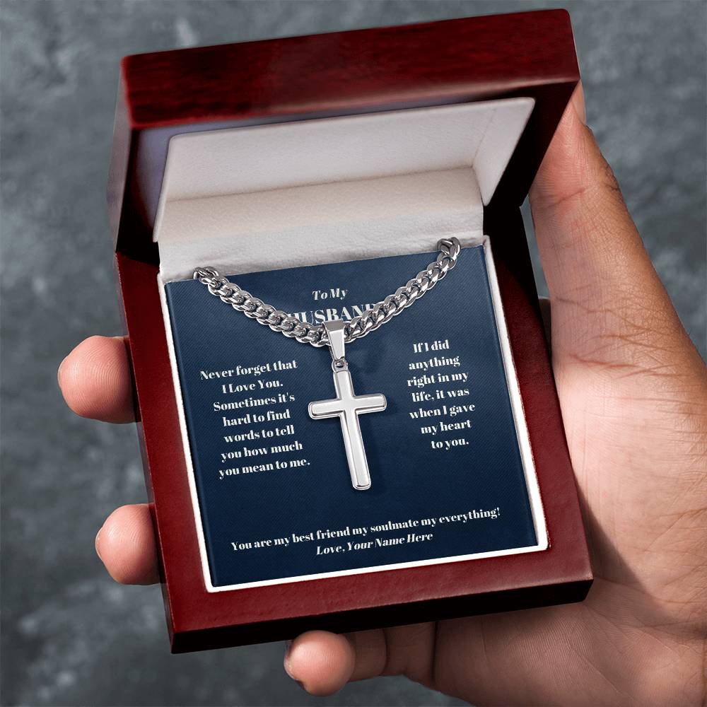 Husband Personalized Cross Necklace on Cuban Chain