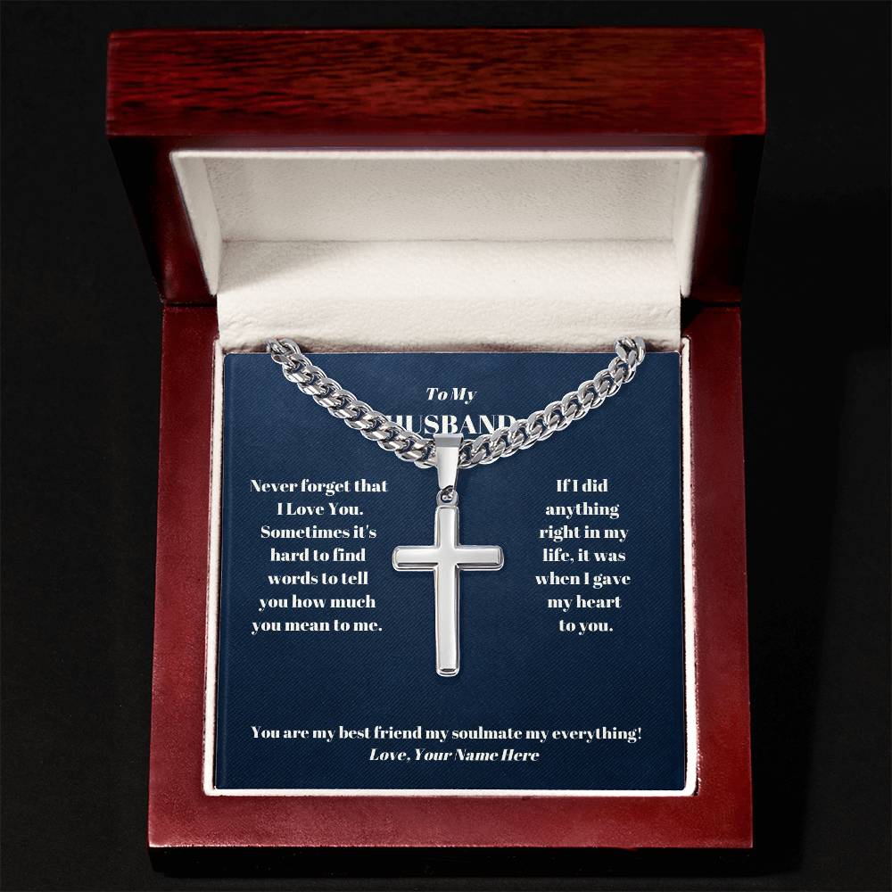 Husband Personalized Cross Necklace on Cuban Chain