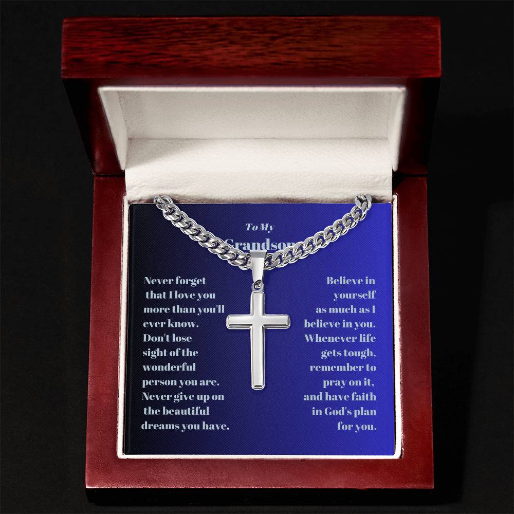 Grandson Engraved Cross with Cuban Chain