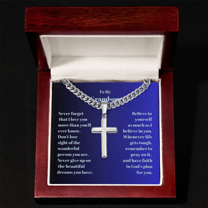 Grandson Engraved Cross with Cuban Chain