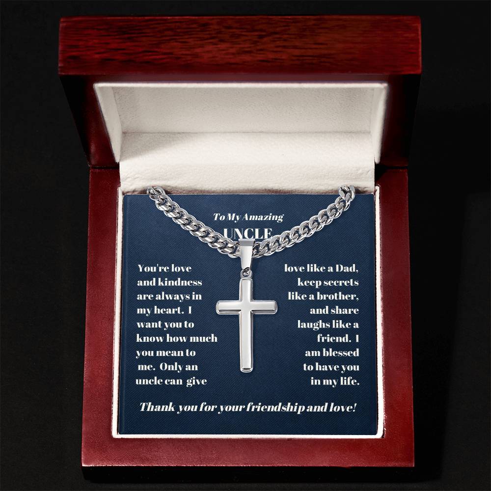 Uncle Personalized Cross Necklace on Cuban Chain