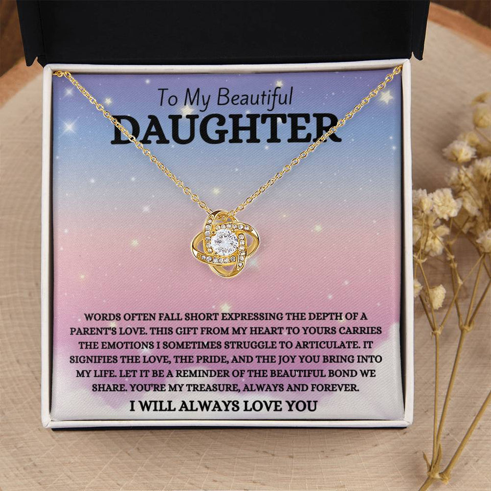 To My Beautiful Daughter, Always & Forever, Love Knot Necklace