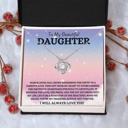 To My Beautiful Daughter, Always & Forever, Love Knot Necklace