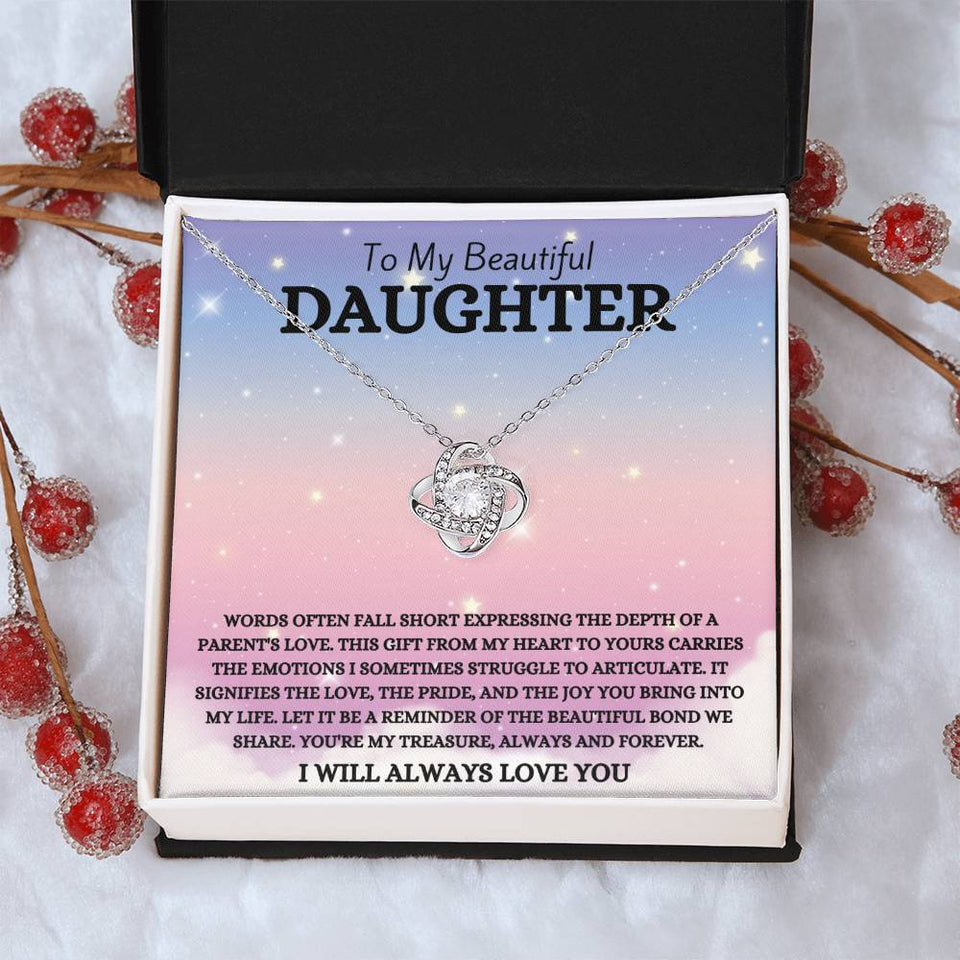 To My Beautiful Daughter, Always & Forever, Love Knot Necklace