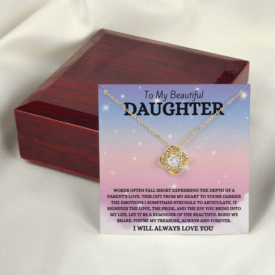 To My Beautiful Daughter, Always & Forever, Love Knot Necklace