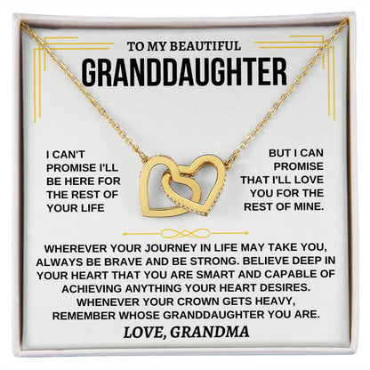 To My Granddaughter - Gold Vermeil Personalized Gift Set - Interlocking Hearts Necklace - Love, Grandma