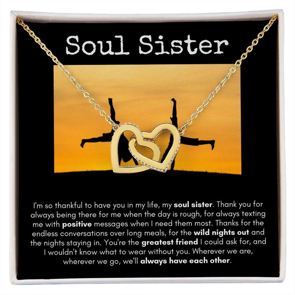 Soul Sister - Interlocking Hearts  Necklace - Black Card/Cartwheel Gift For Mom, necklace For Wife, Gift For Mother's Day