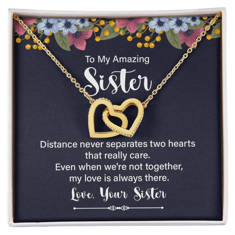 Sister-- Distance Never Separates Two Hearts - love knot necklace_artwork_original_artwork Interlocking Hearts Necklace