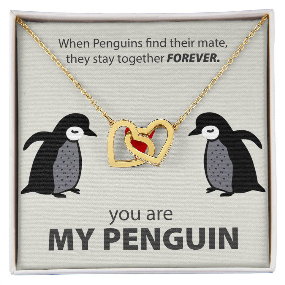 Necklace for Wife, Girlfriend - You Are My Penguin - Interlocking Hearts Necklace