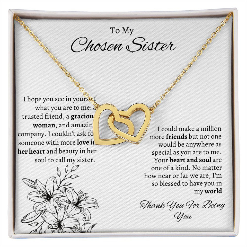 To My Chosen Sister - Interlocking Hearts Necklace - White Gift For Mom, necklace For Wife, Gift For Mother's Day