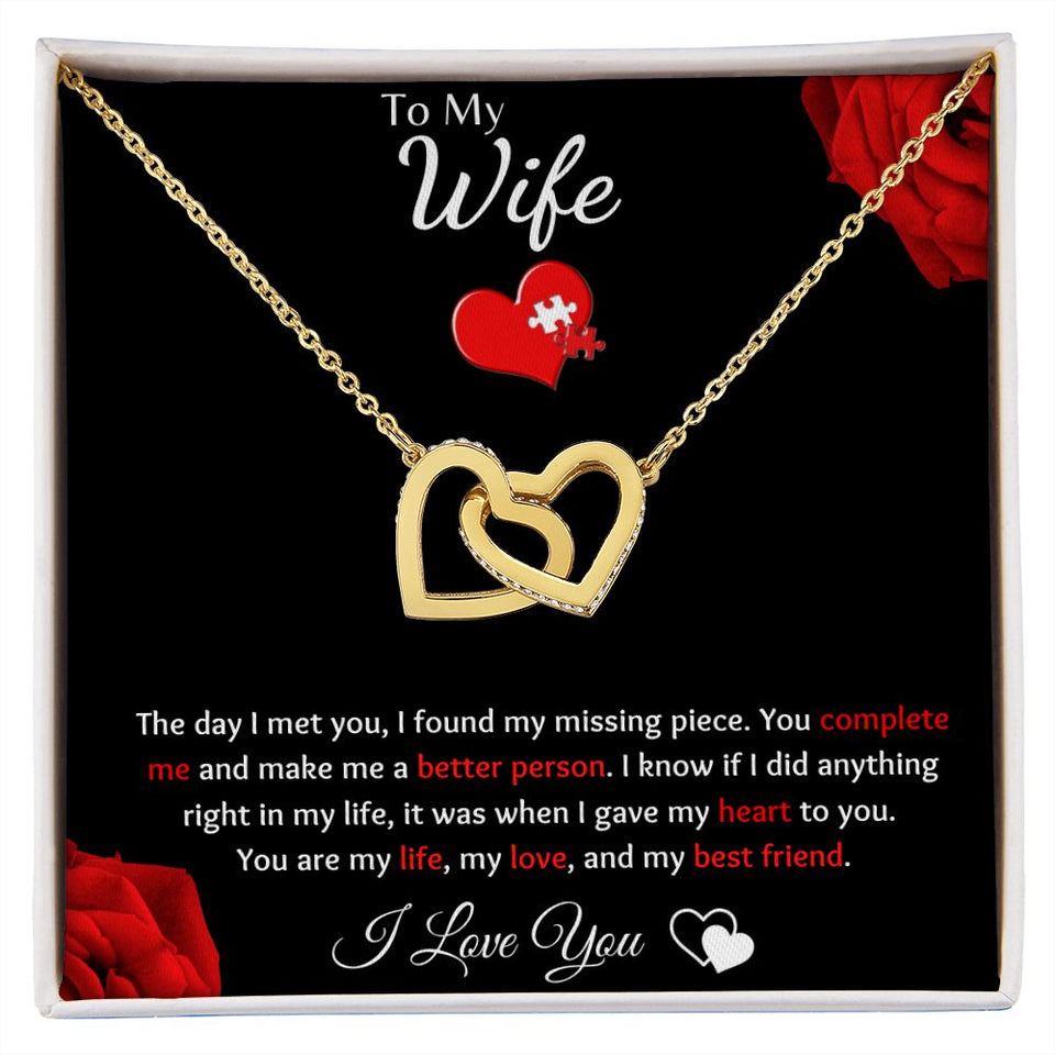 To My Wife - Interlocking Hearts Necklace - Puzzle Piece Gift For Mom, necklace For Wife, Gift For Mother's Day