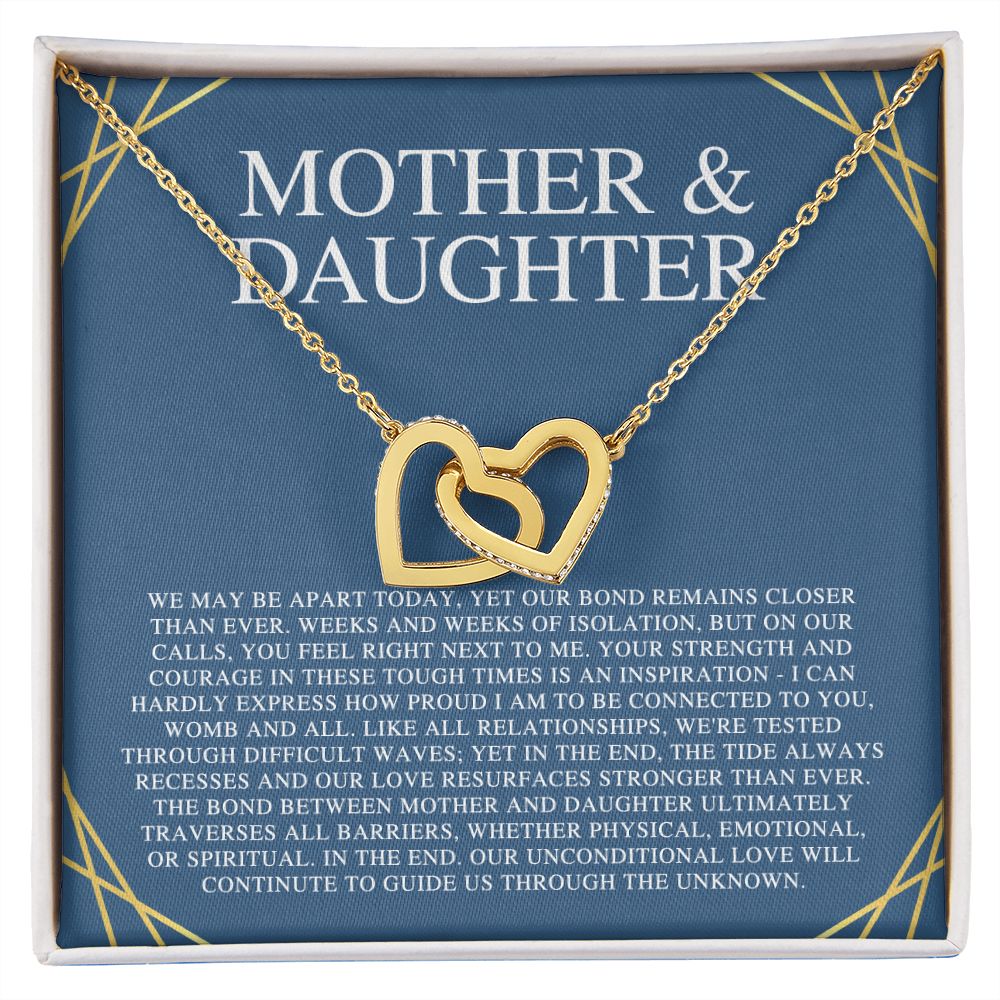 Mother & Daughter We May Be Apart Interlocking Hearts Necklace