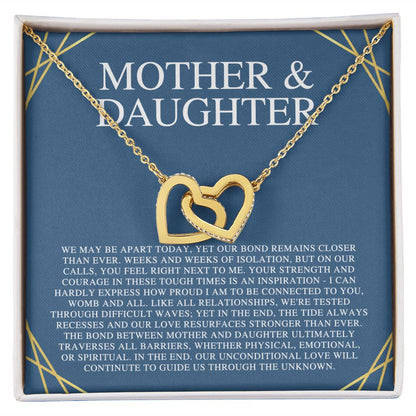 Mother & Daughter We May Be Apart Interlocking Hearts Necklace