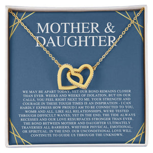 Mother & Daughter We May Be Apart Interlocking Hearts Necklace