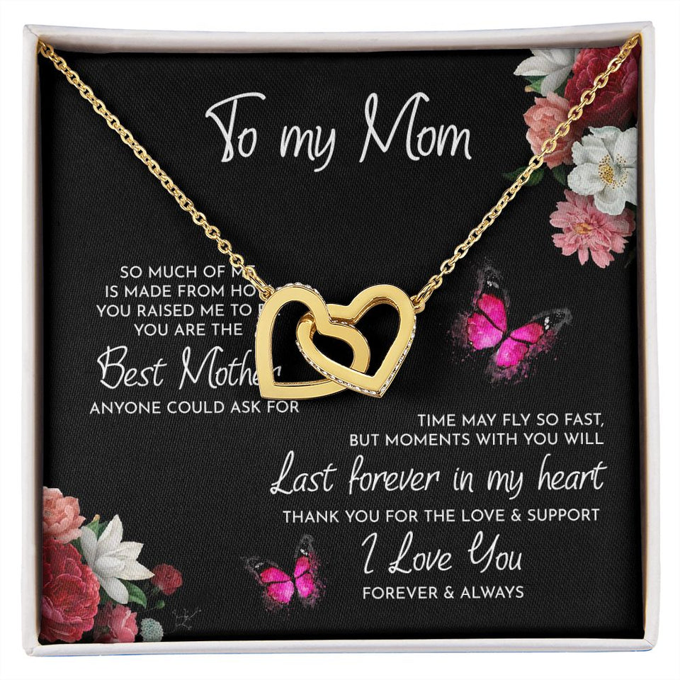 To My Mom Time May Fly Interlocking Hearts Necklace
