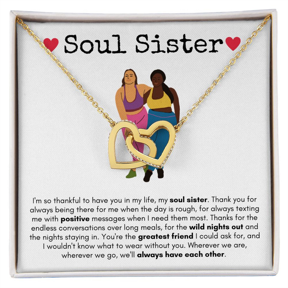 Soul Sister - Interlocking Hearts Necklace - White Card Gift For Mom, necklace For Wife, Gift For Mother's Day