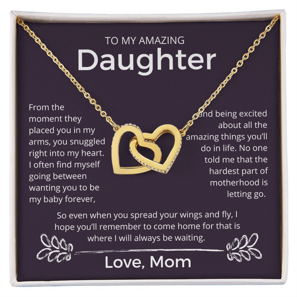 You Snuggled Right Into My Heart - Interlocking Hearts Necklace For Daughter