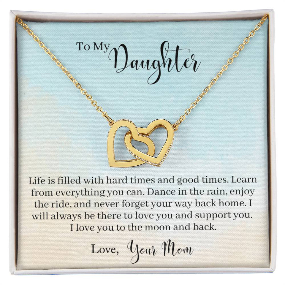 Daughter Learn From Everything Interlocking Hearts Necklace