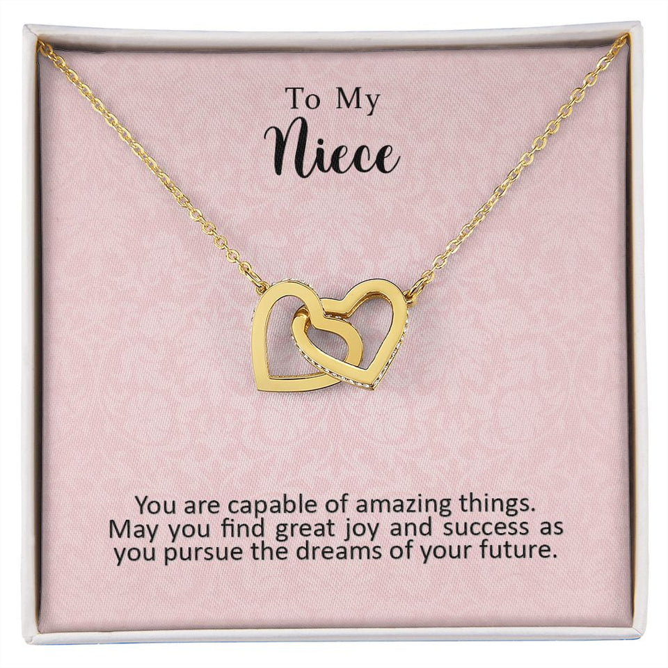 To My Niece Joy and Success Interlocking Hearts Necklace