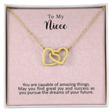 To My Niece Joy and Success Interlocking Hearts Necklace