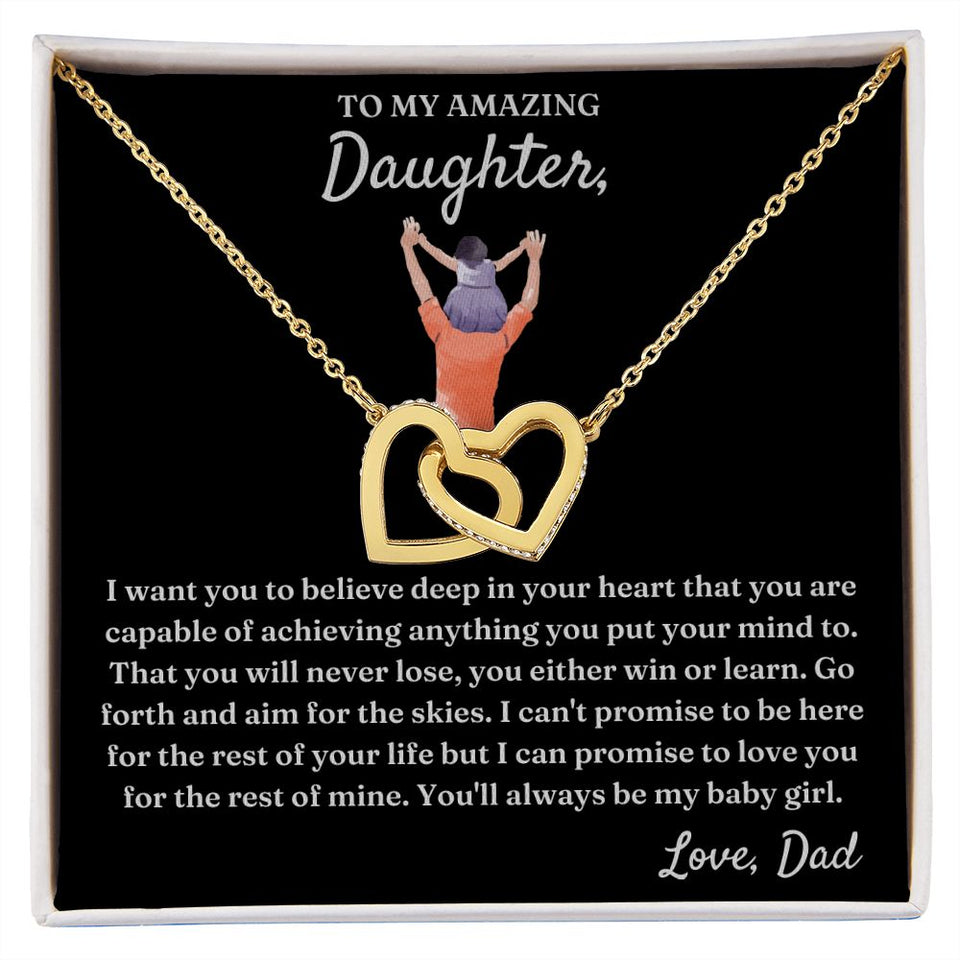 You Either Win Or Learn - Interlocking Hearts Necklace For Daughter