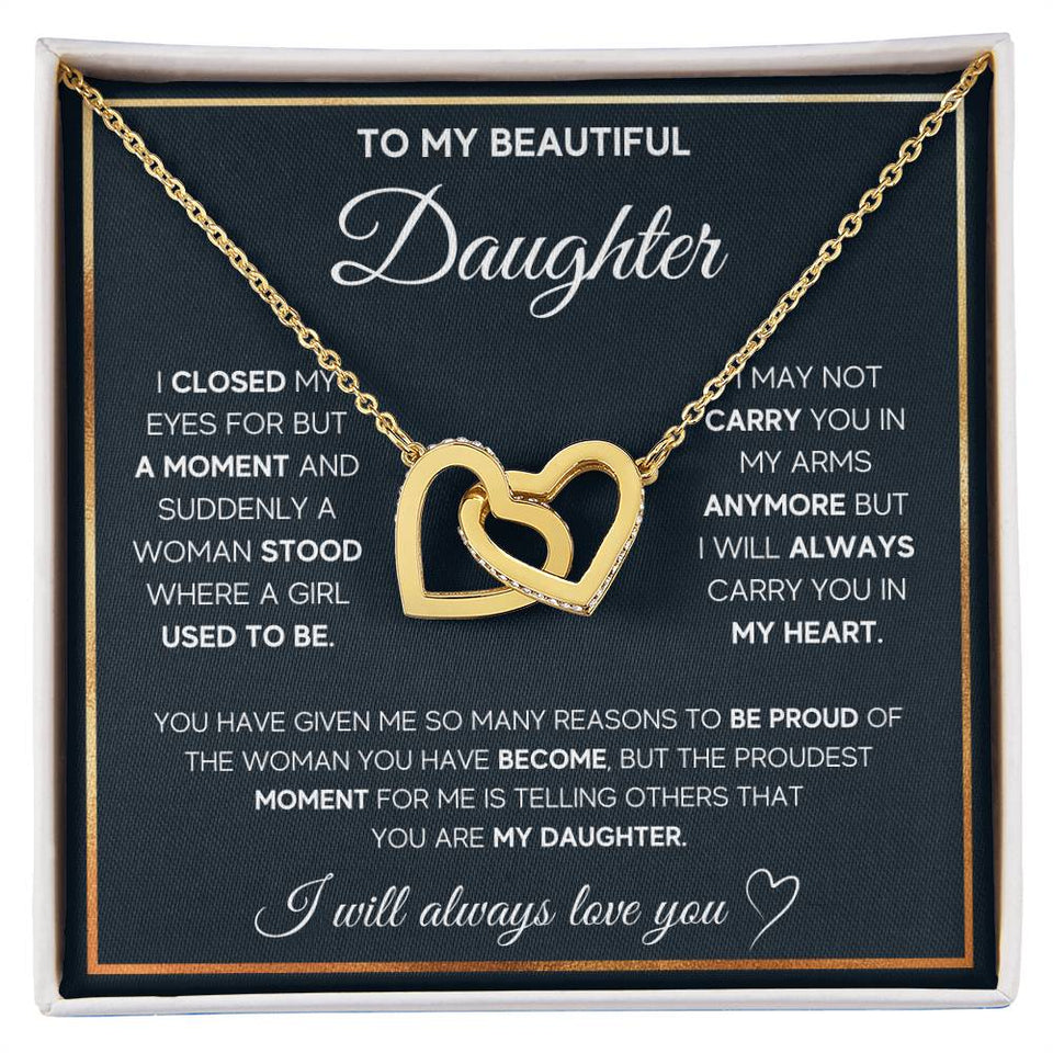 Daughter Proud of The Woman You've Become Interlocking Hearts Necklace