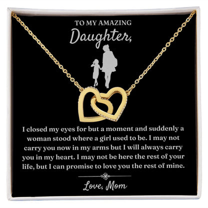 To My Amazing Daughter necklace, In My Heart - Interlocking Hearts Necklace For Daughter