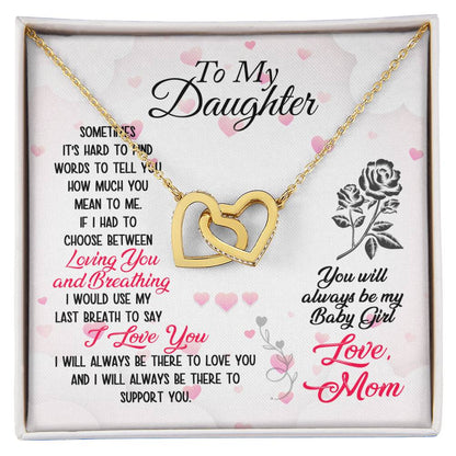To Daughter Loving and Breathing Interlocking Hearts Necklace